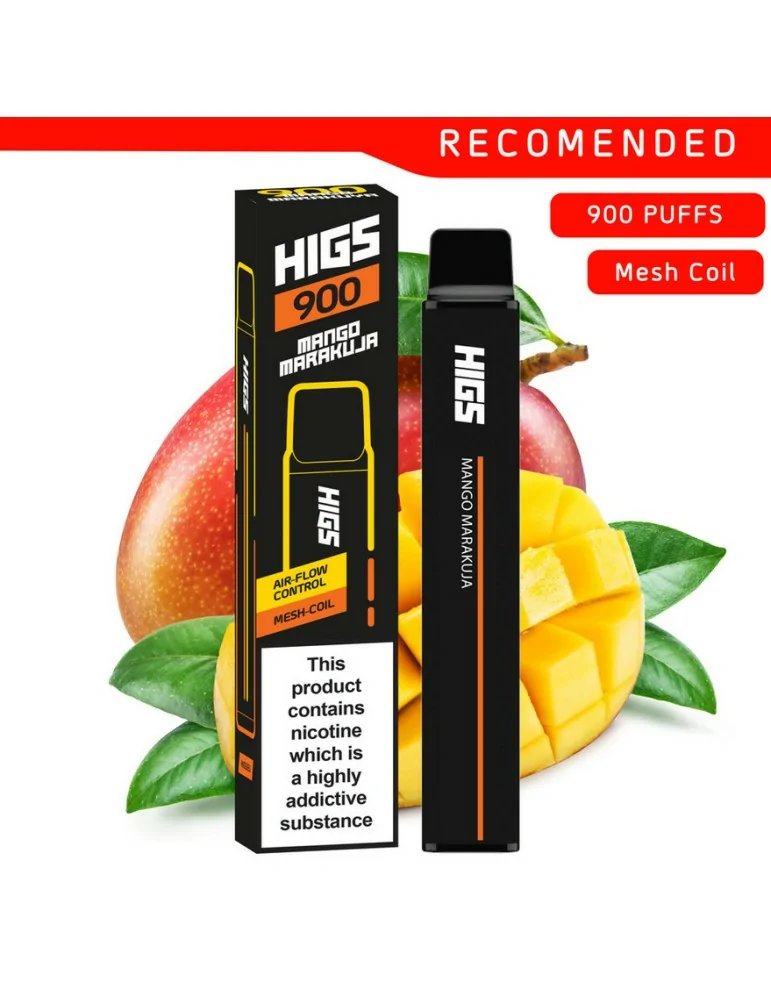 E Cigarete HIGS XL 900puffs ZERO Nicotine Mango Marakuya Mesh Coil