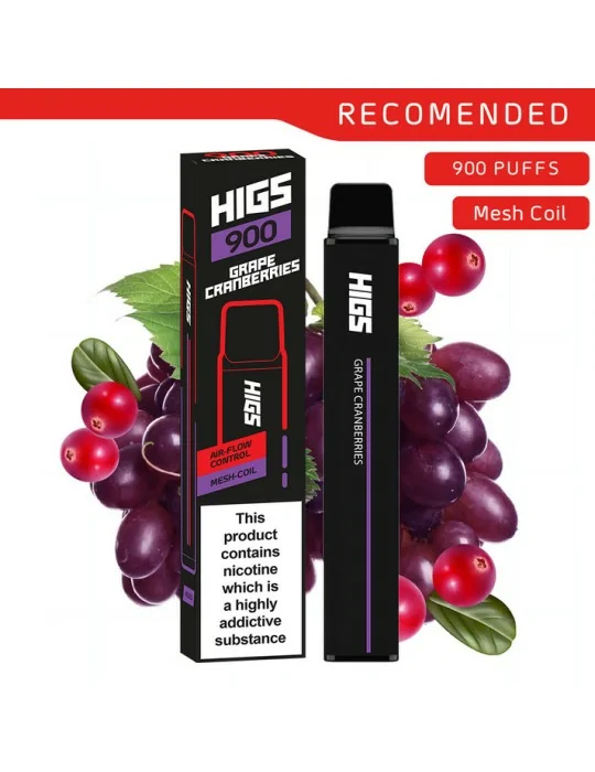 HIGS XL 900puffs Grape Cranberries Mesh-Coil 20mg disposable e cigarette