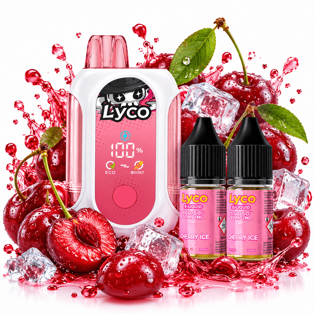 Lyco Mini Box Cherry Ice 80K + 2 E-liquids 20mg Smok Disposable Vape