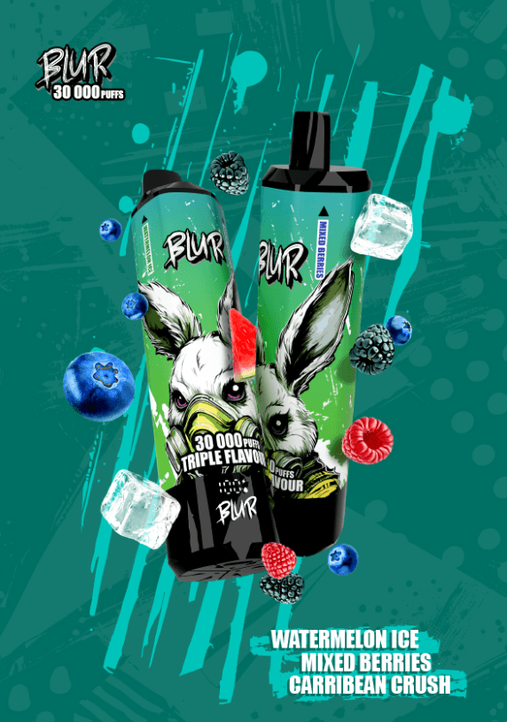 Blur 30K puffs 20mg Watermelon Ice, Mixed Berries, Caribbean Crush