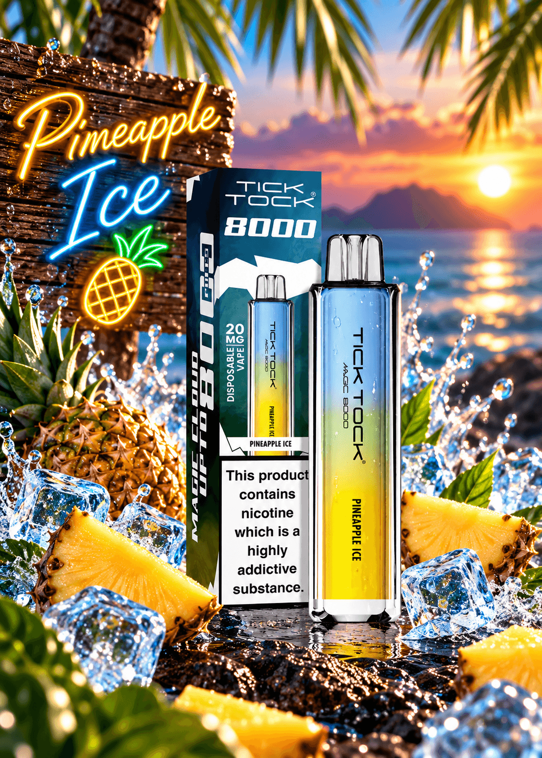 Tick Tock Pineapple Ice 8000 puffs 20mg Disposable Vape