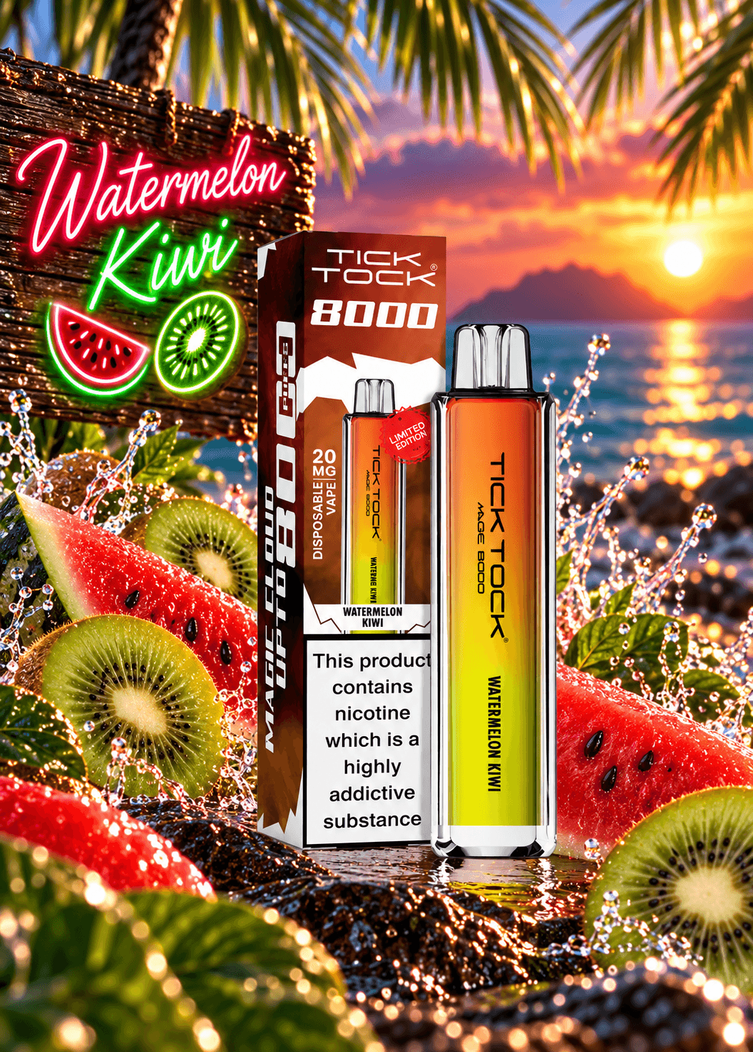 Tick Tock Watermelon Kiwi 8000 puffs 20mg Disposable Vape