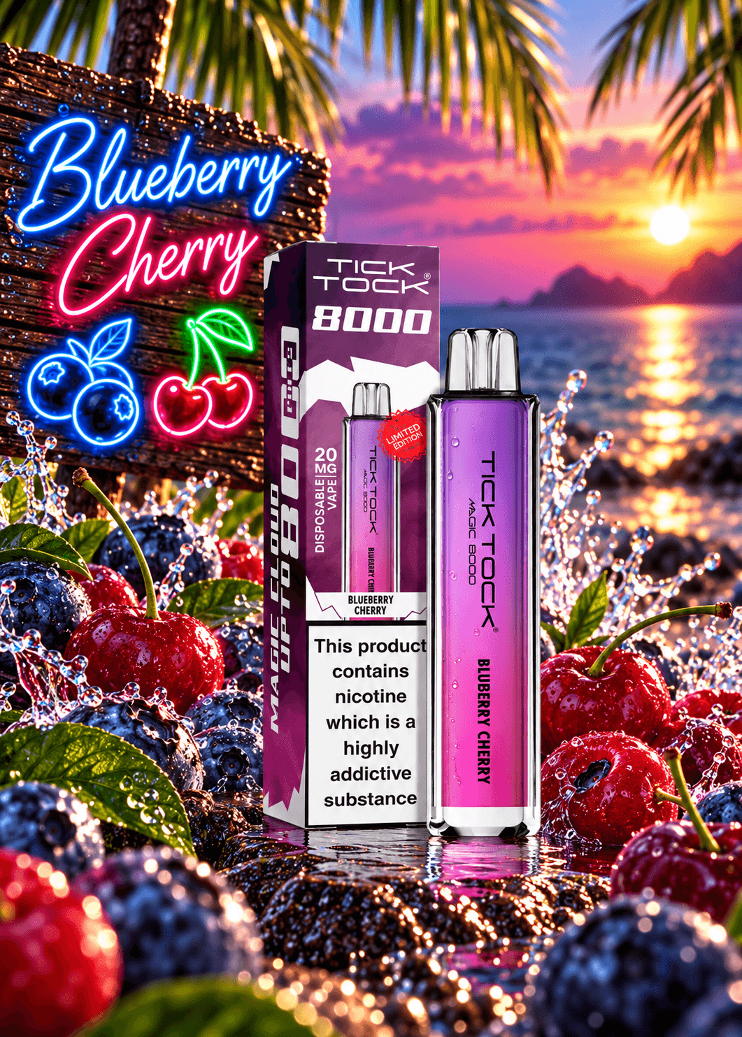 Tick Tock Blueberry Cherry 8000 puffs 20mg Disposable Vape