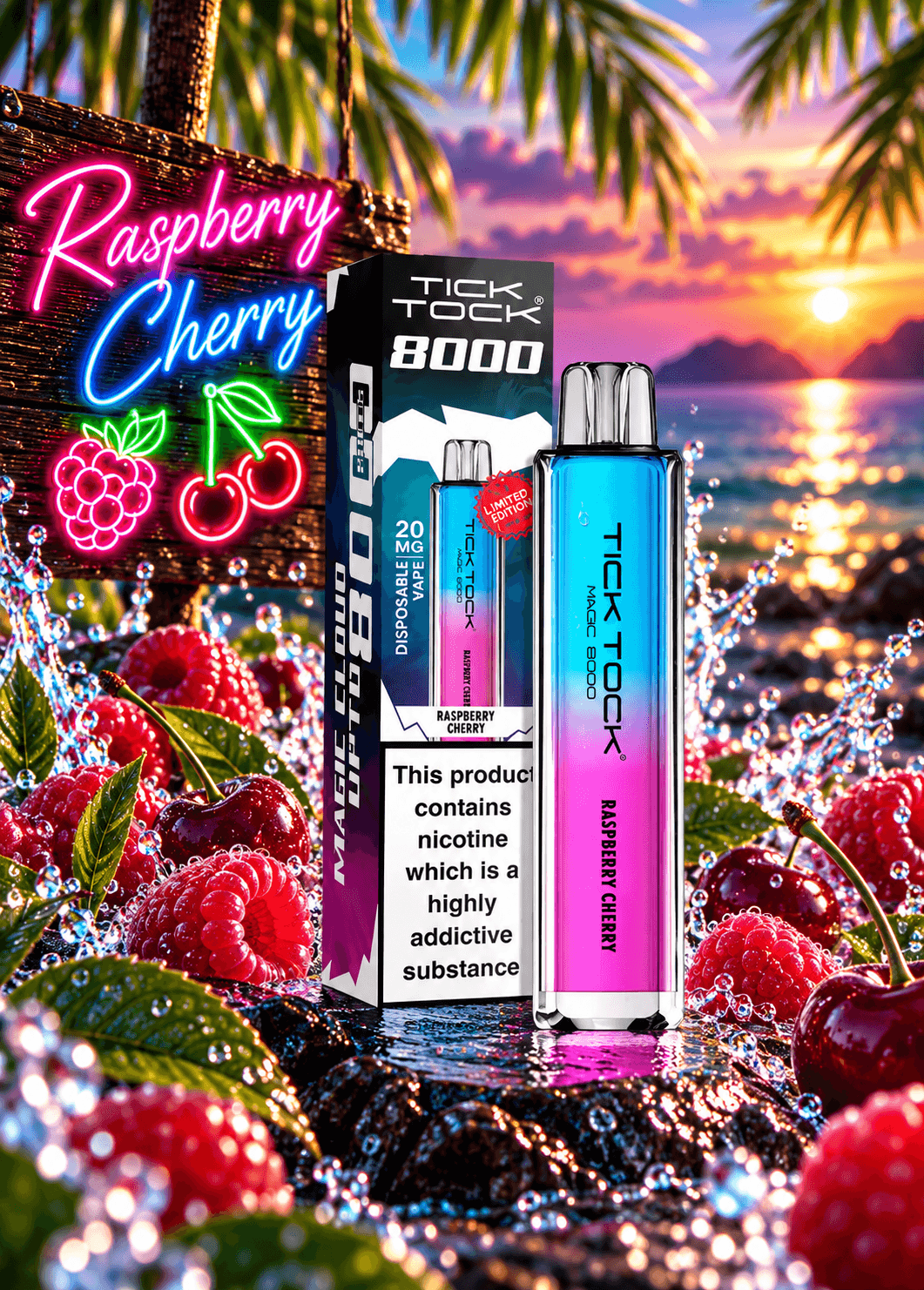 Tick Tock Raspberry Cherry 8000 puffs 20mg Disposable Vape