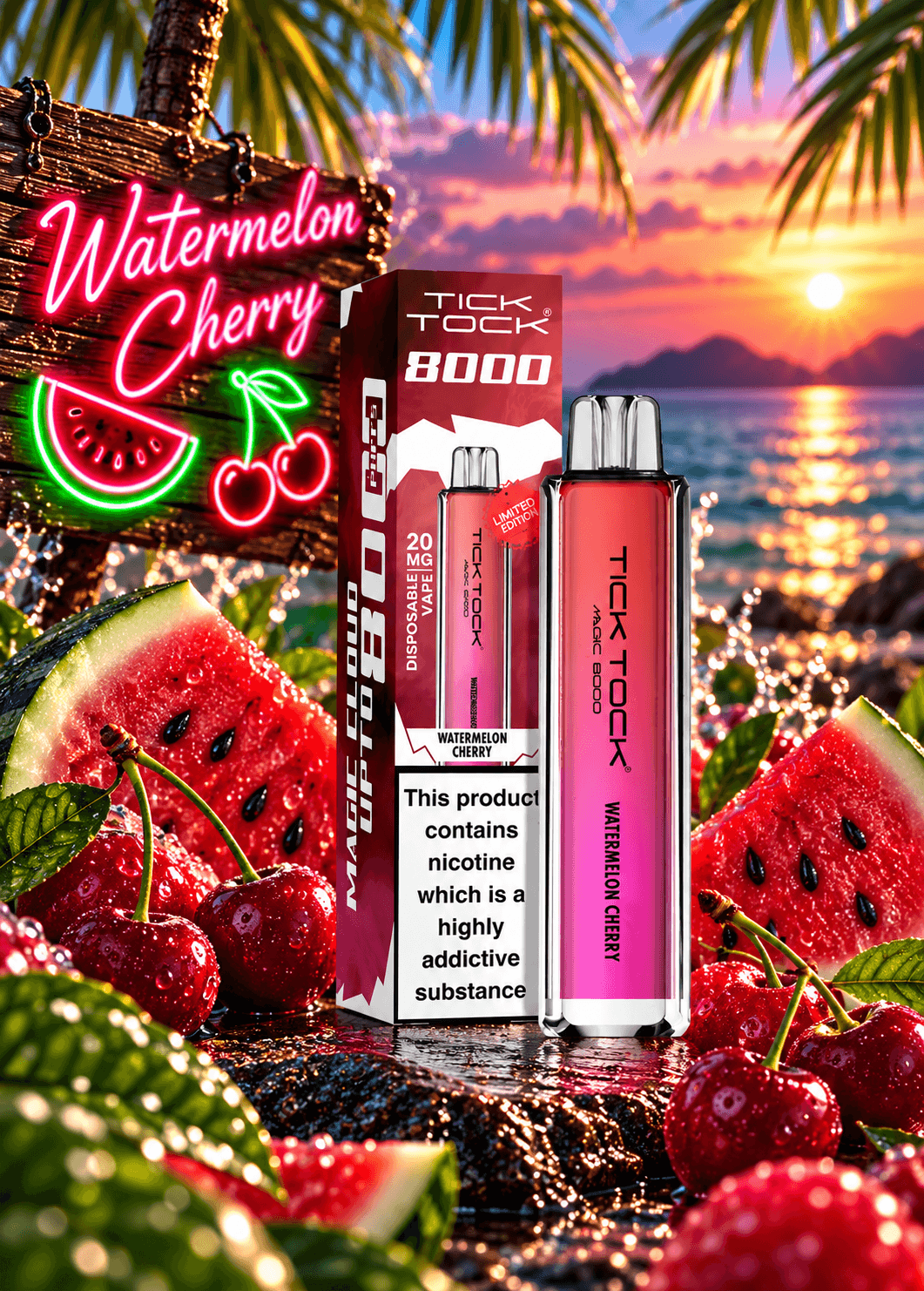 Tick Tock Watermelon Cherry 8000 puffs 20mg Disposable Vape