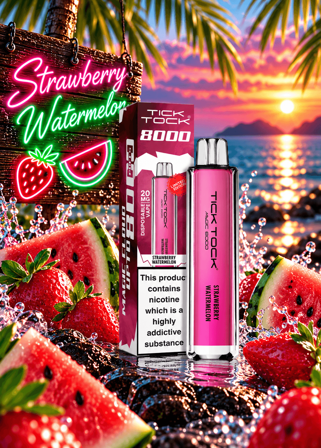 Tick Tock Strawberry Watermelon 8000 puffs 20mg Disposable Vape