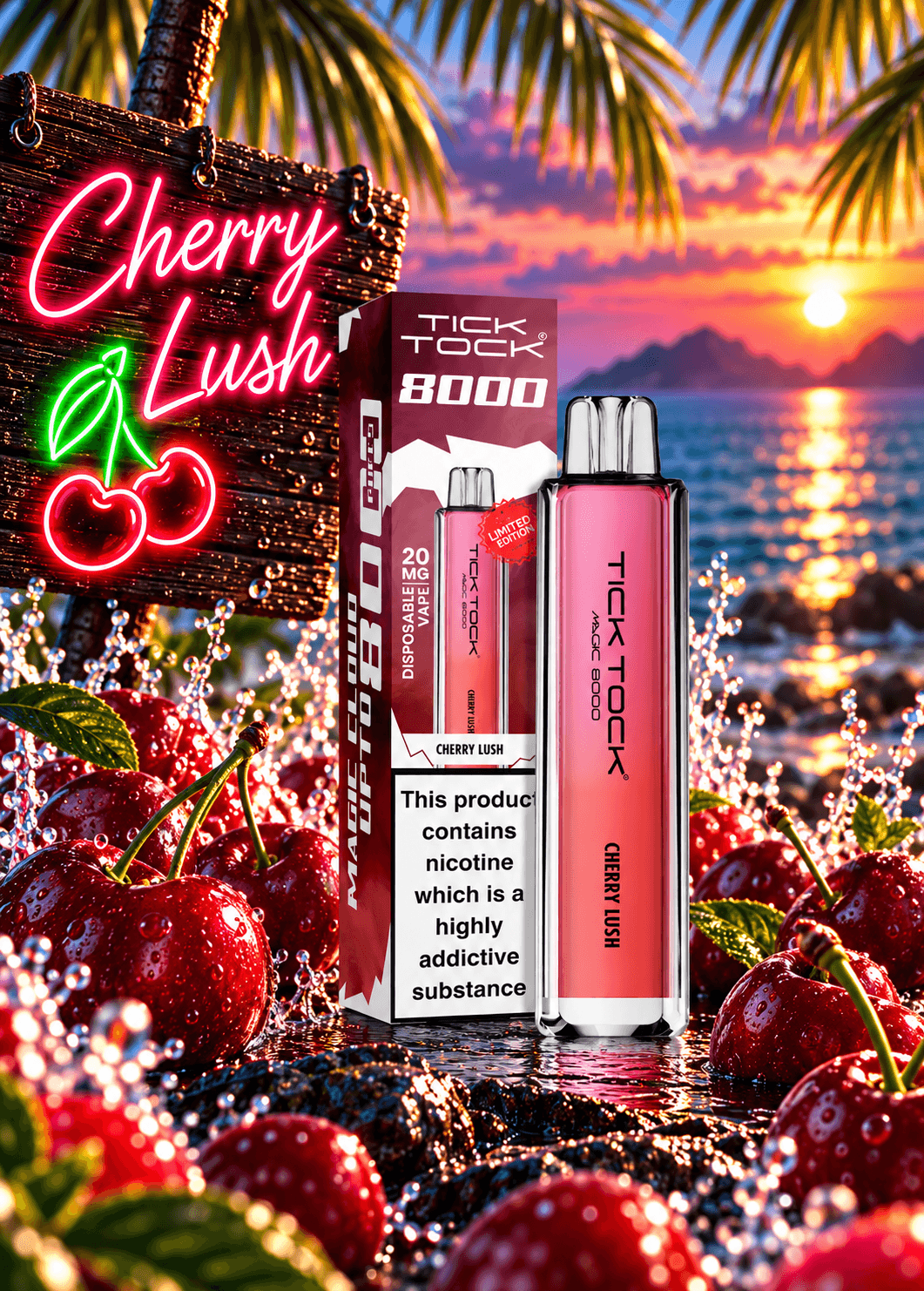 Tick Tock Cherry Lush 8000 puffs 20mg Disposable Vape