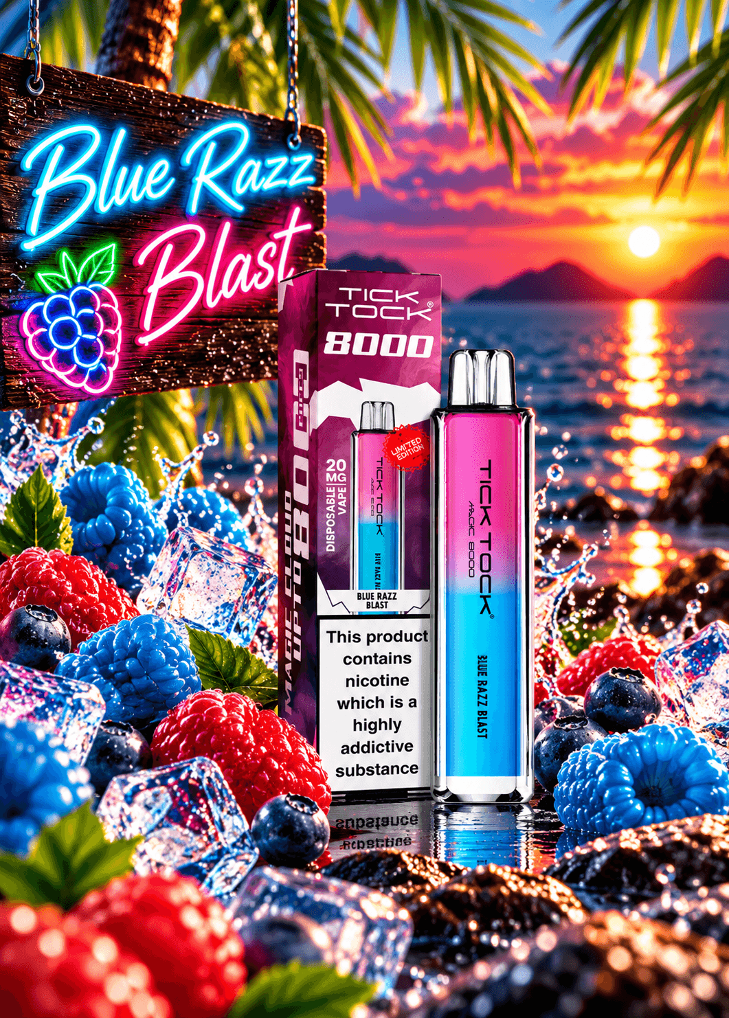Tick Tock Blue Razz Blast 8000 puffs 20mg Disposable Vape